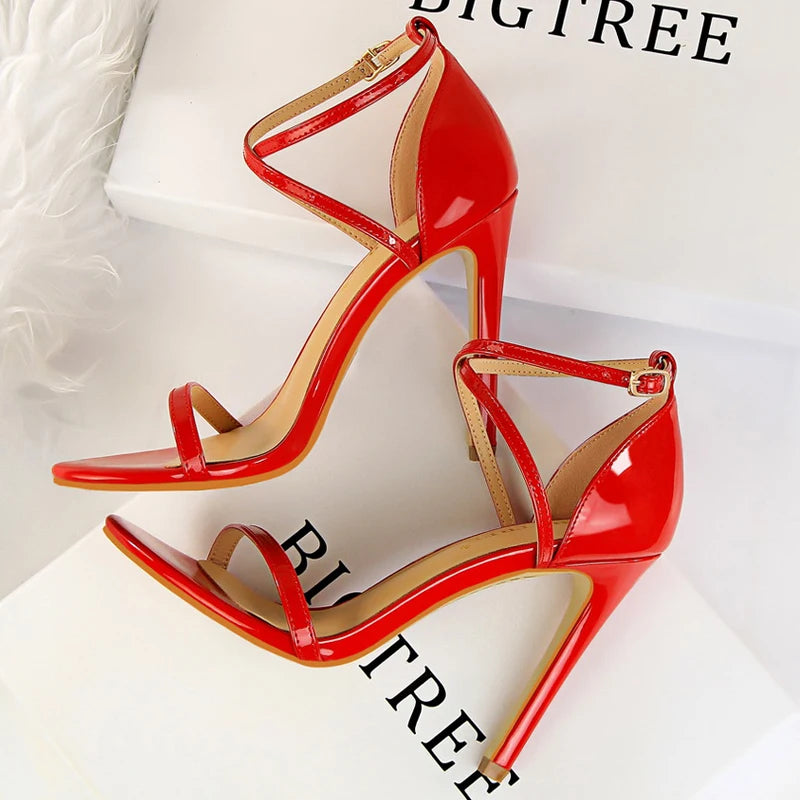 Women's Open Toe High Heels Patent Leather Heels Stiletto