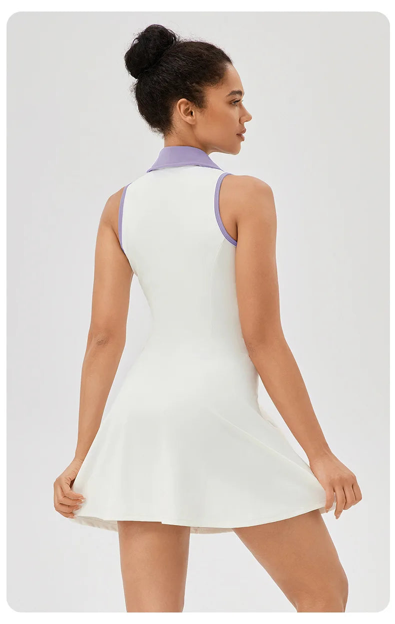 Women's Summer Tennis Lapel Slim Fit Running Breathable Quick Dry Golf Yoga Wear Workout Dress