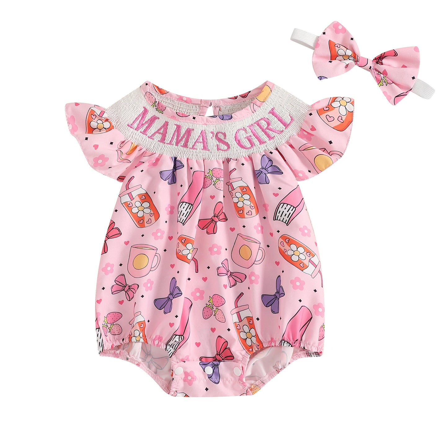 Baby Girls Summer Romper Set - Ruffles Fly Sleeve Letter Embroidery Jumpsuit