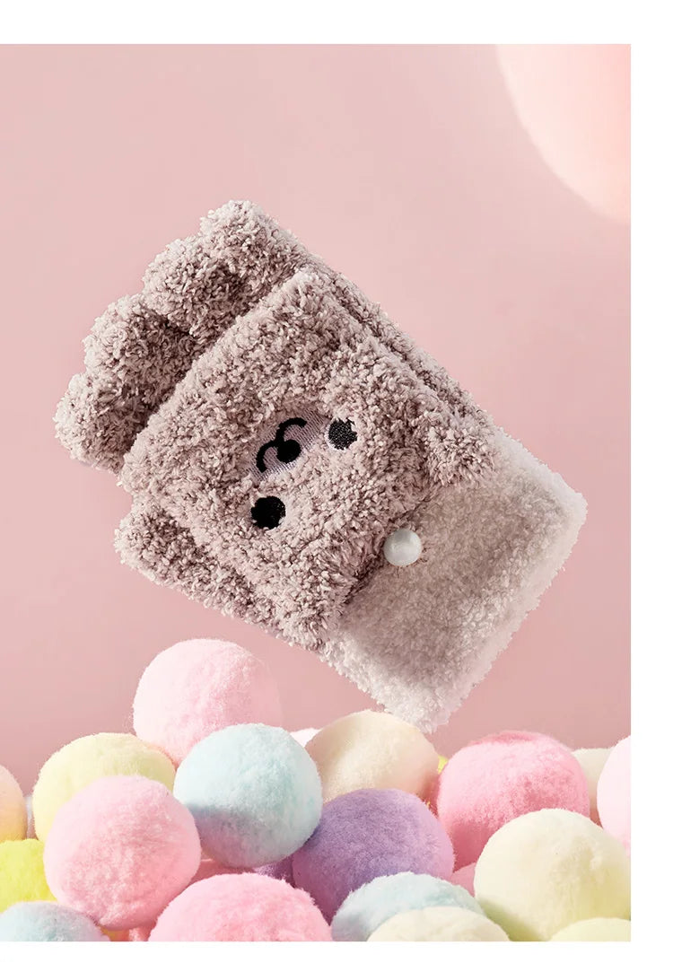 Cute Animal Plush Fingerless Gloves - Touchscreen Winter Warm Accessories