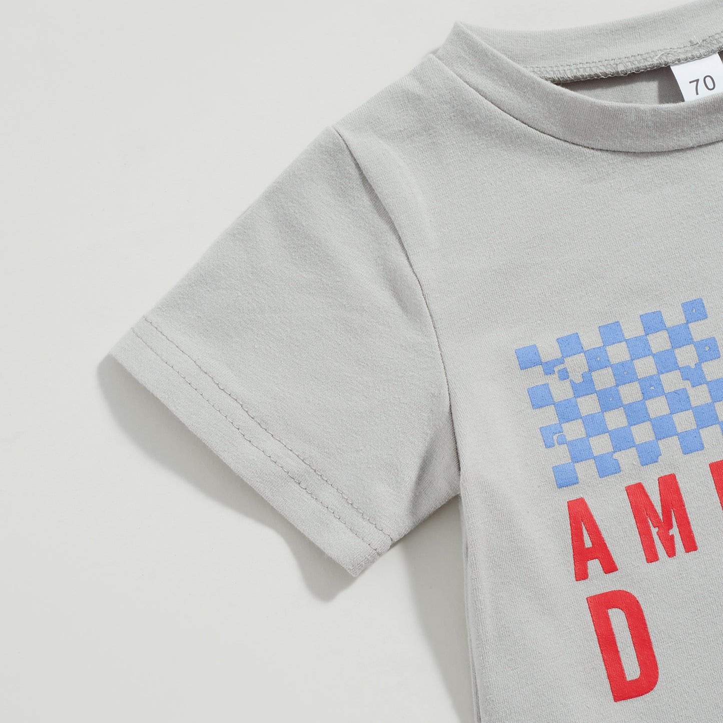 0-3Y American Baby Girls Boys Clothes Sets Letter Print Short Sleeve T-Shirts and Checkerboard Shorts 2Pcs