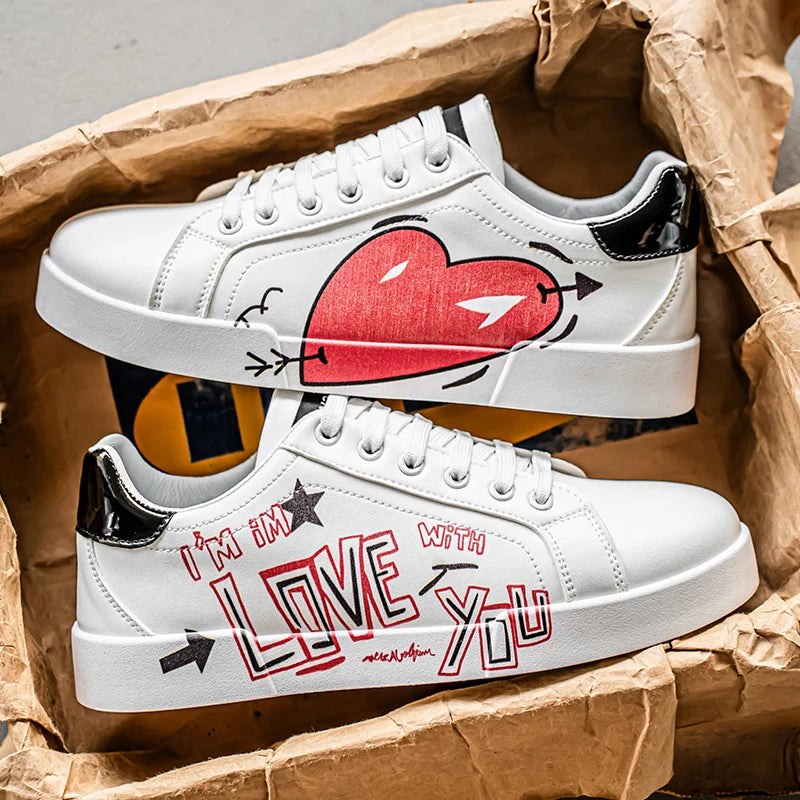 Men's Graffiti Design Platform Skateboard Sneakers - High Quality Sport Trainers