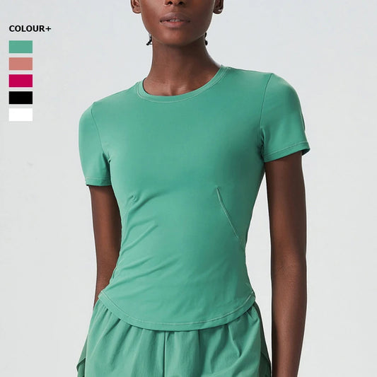 Women's Short Sleeve Yoga Slim Fit Gym Running Shirt Breathable Quick Dry Workout Sportswear Top