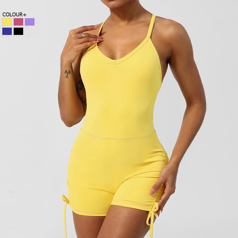 Women's Fitness Yoga Set One Piece Gym Jumpsuit Breathable Quick Dry Running Short Sportswear Workout Activewear