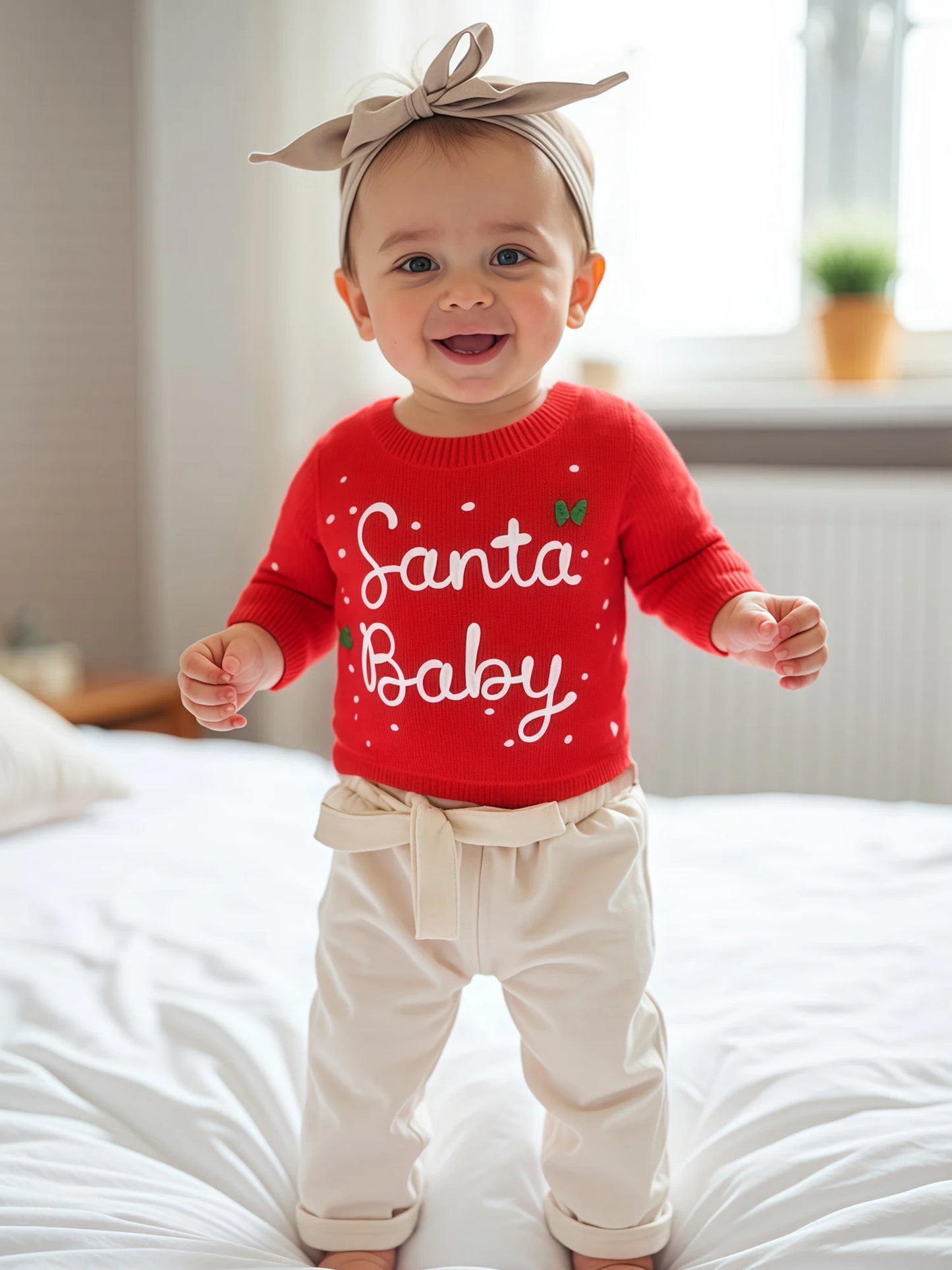 0-5Y Kids Boys Girls Christmas Sweater Letter Embroidered Crew Neck Long Sleeve Pullover Knit Top