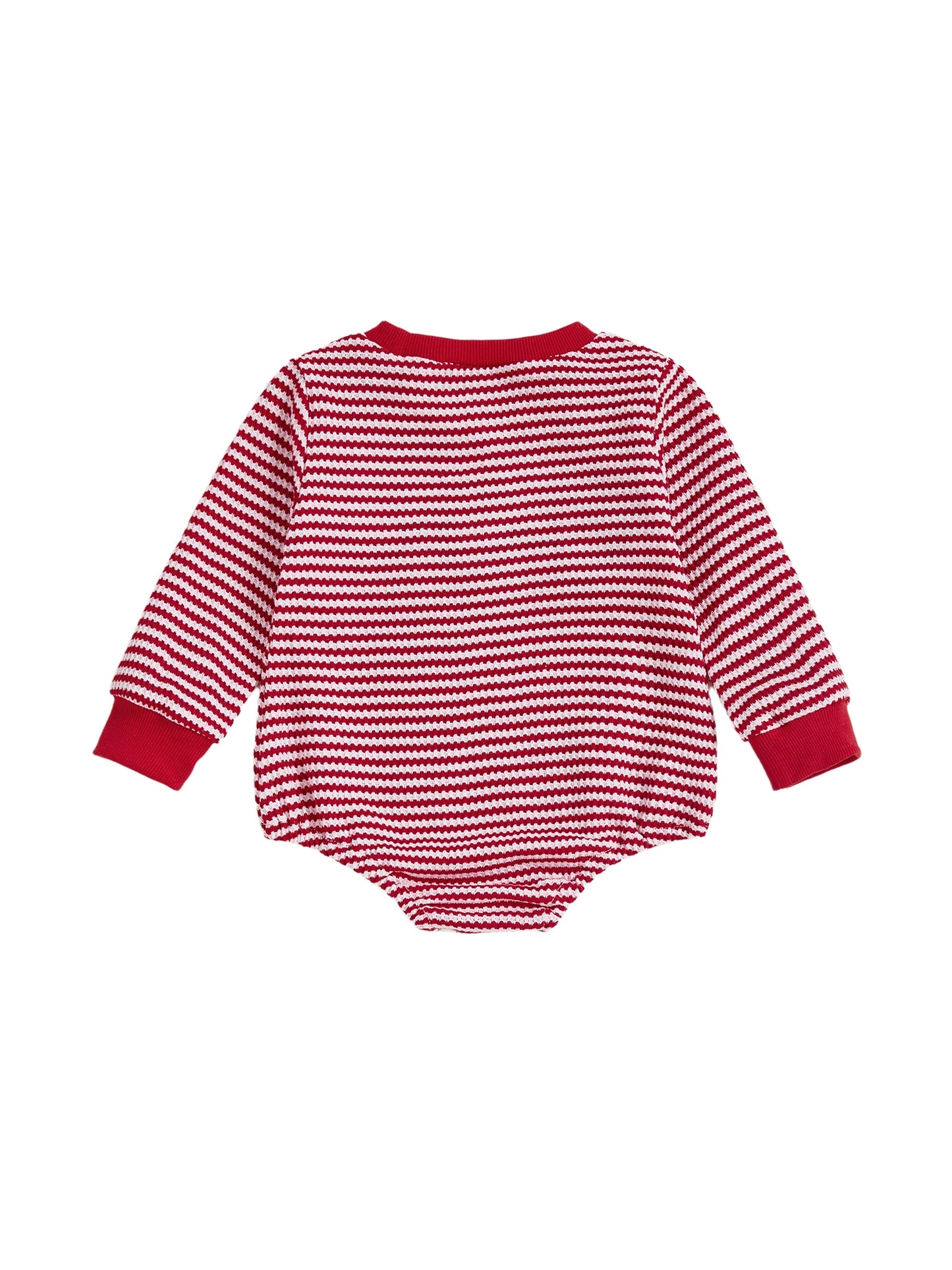 Baby Christmas Romper - Long Sleeve Stripes Print Xmas Embroidery Bodysuit
