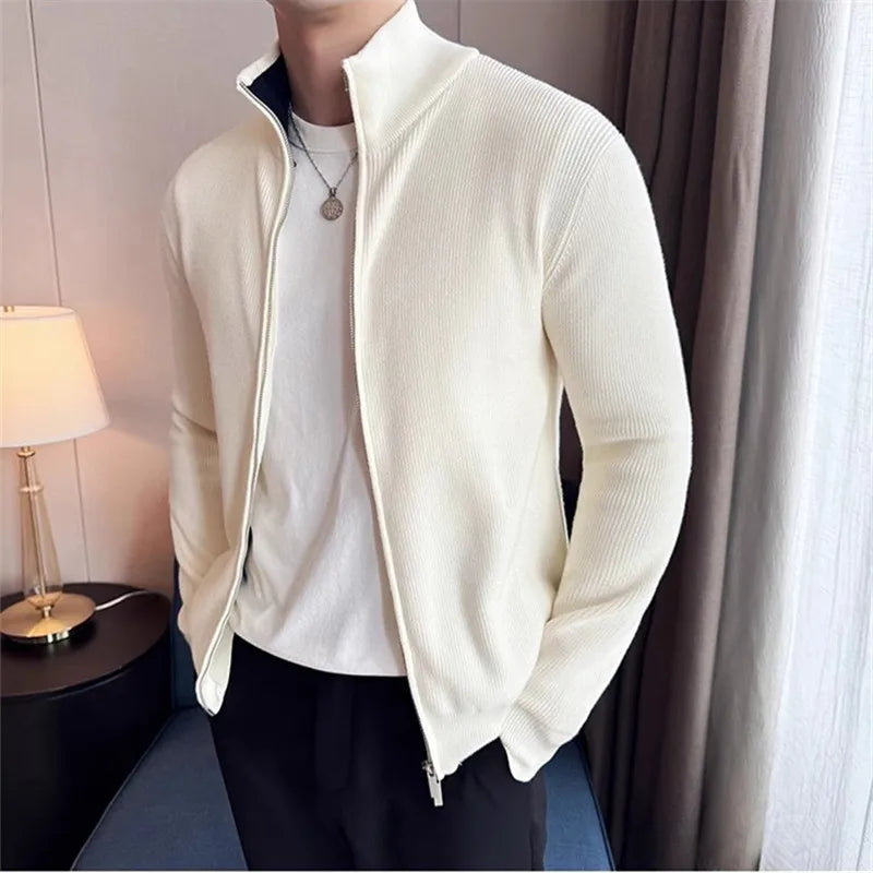 Men's Autumn Winter Stand Collar Casual Knitted Cardigan