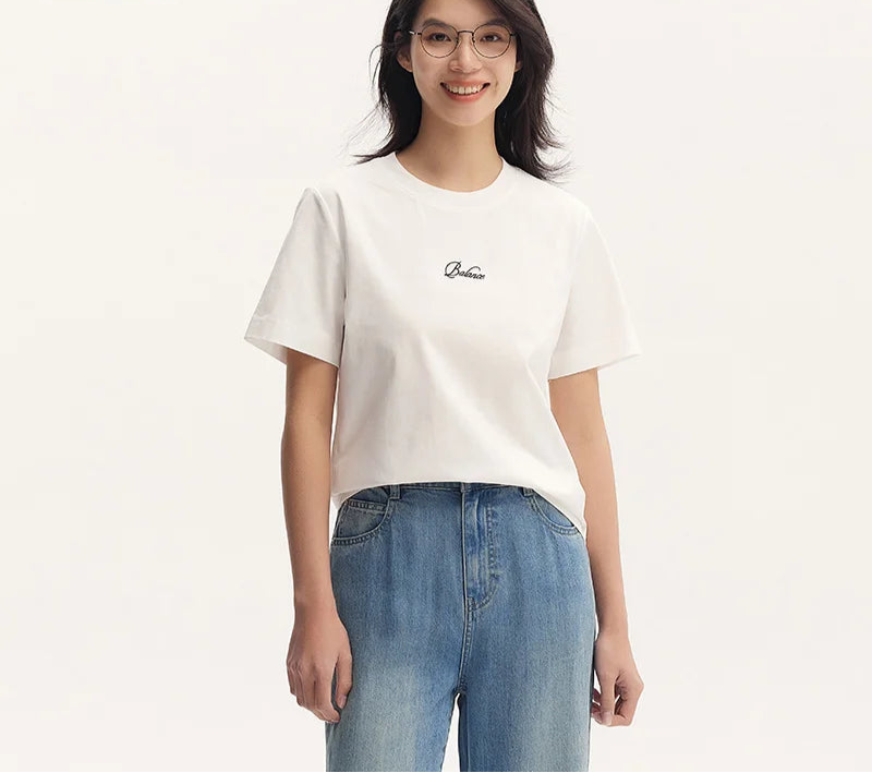 Women's Pure Cotton Short Sleeve T-Shirt - Simple Lettering Design