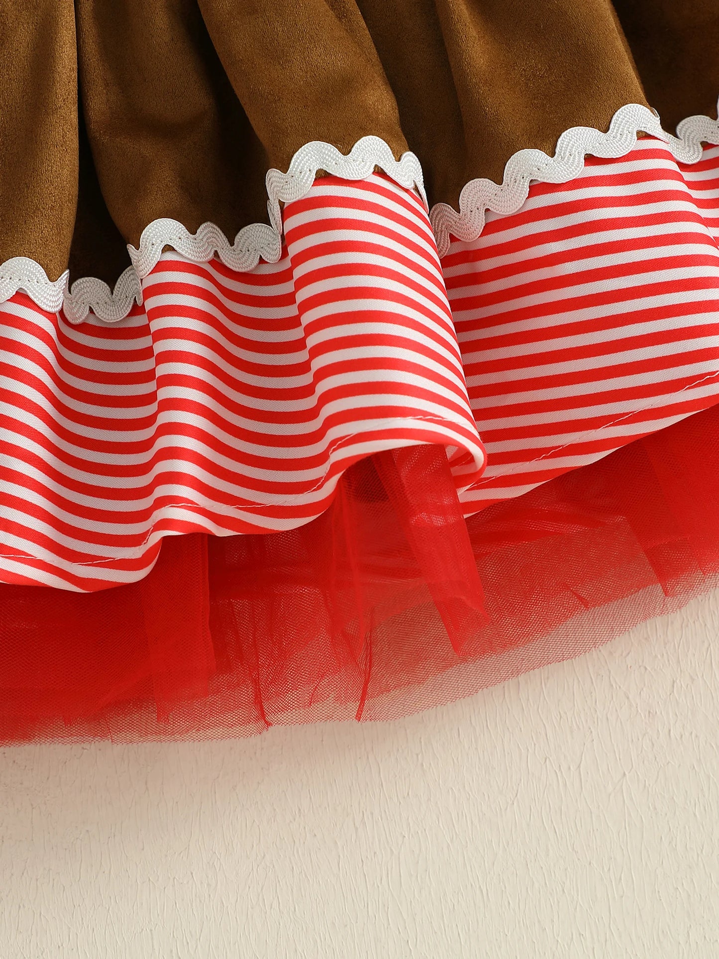 Toddler Girl's Christmas Dress - Gingerbread Man Print Doll Collar Bubble Sleeve