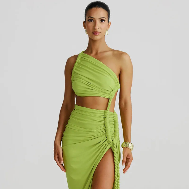 Women's Off-shoulder Thigh High Split Maxi Strapless Sleeveless Ruched Bodycon Party Dress