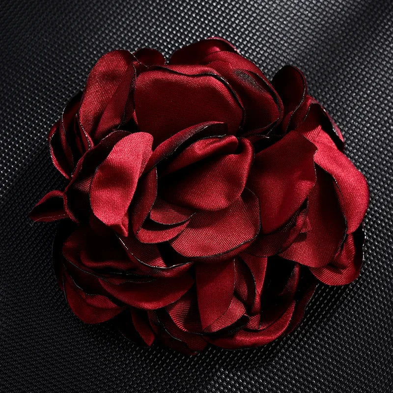 Large Fabric Rose Flower Brooch - 8cm Lapel Pin for Women