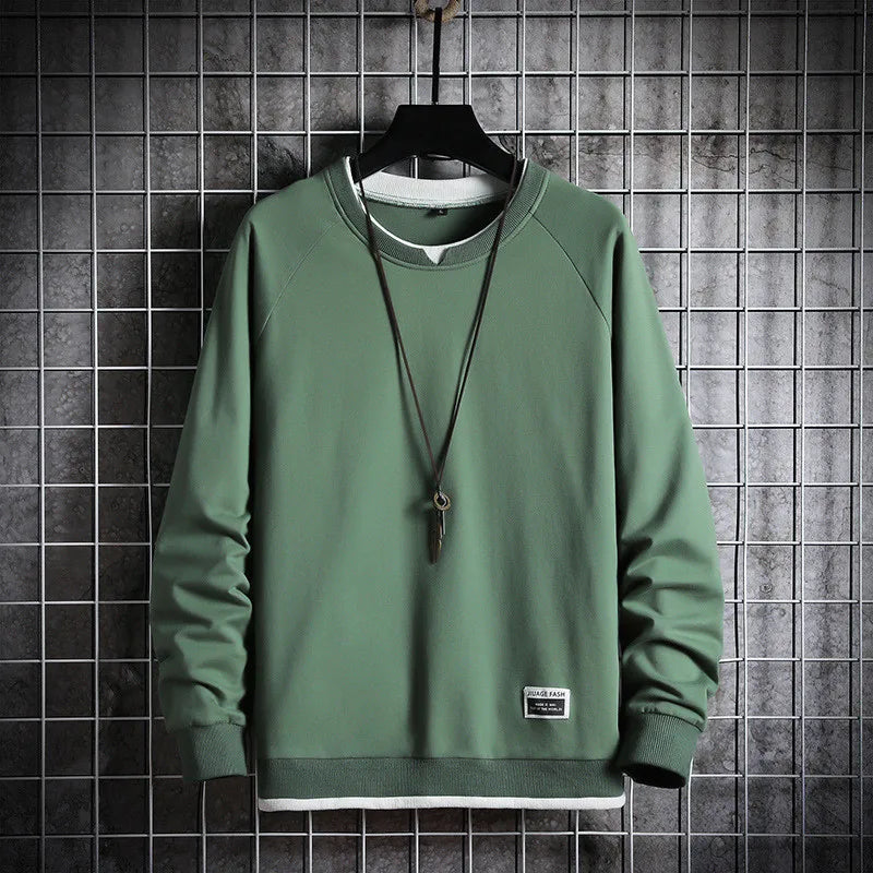 Men's Casual Long Sleeve Round-Neck Patchwork Sweatshirt