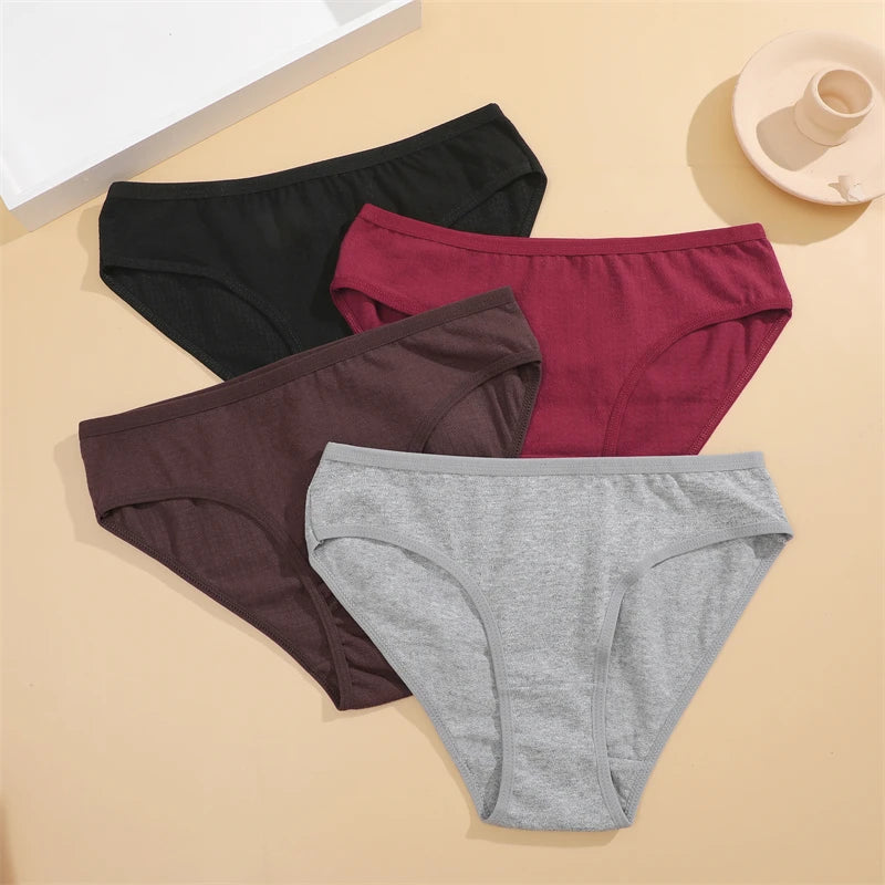 4-Pack Cotton Stretch Underwear Set - Women's Comfortable Low-Rise Briefs