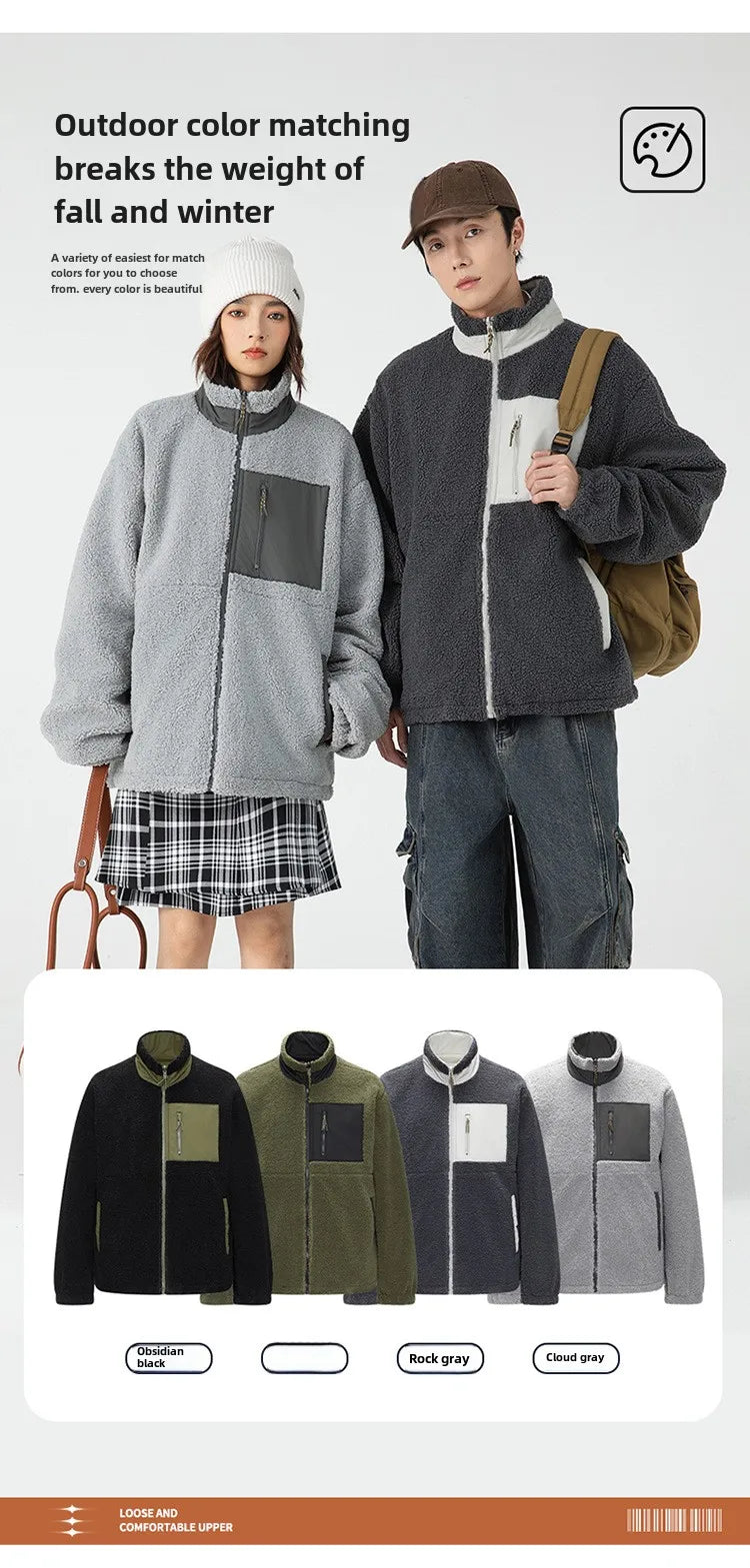 Unisex wool stand-up collar Double-sided two wear Thermal Jacket