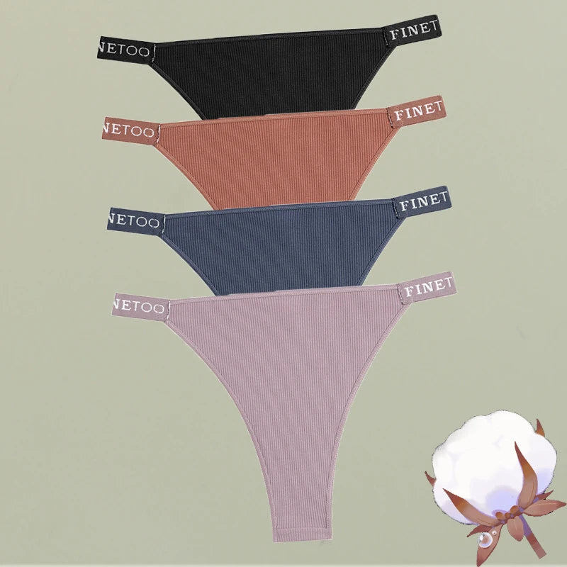 4-Pack Cotton Letter Belt Underwear - Women's Low-Waist Breathable Briefs