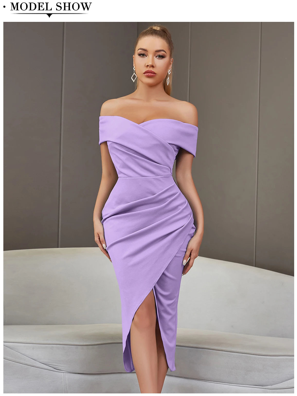 Women's Summer Midi Off Shoulder Draped Party Dress