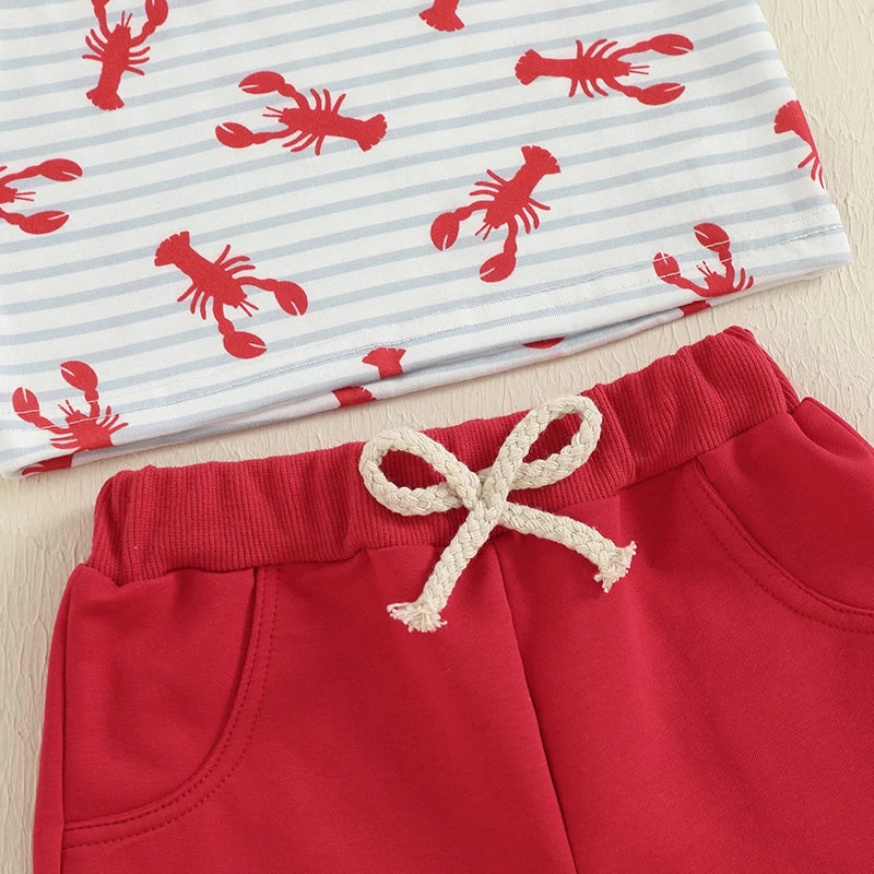 Baby Boys Striped Lobster Print Summer Set - T-Shirt & Solid Shorts (0-3Y)