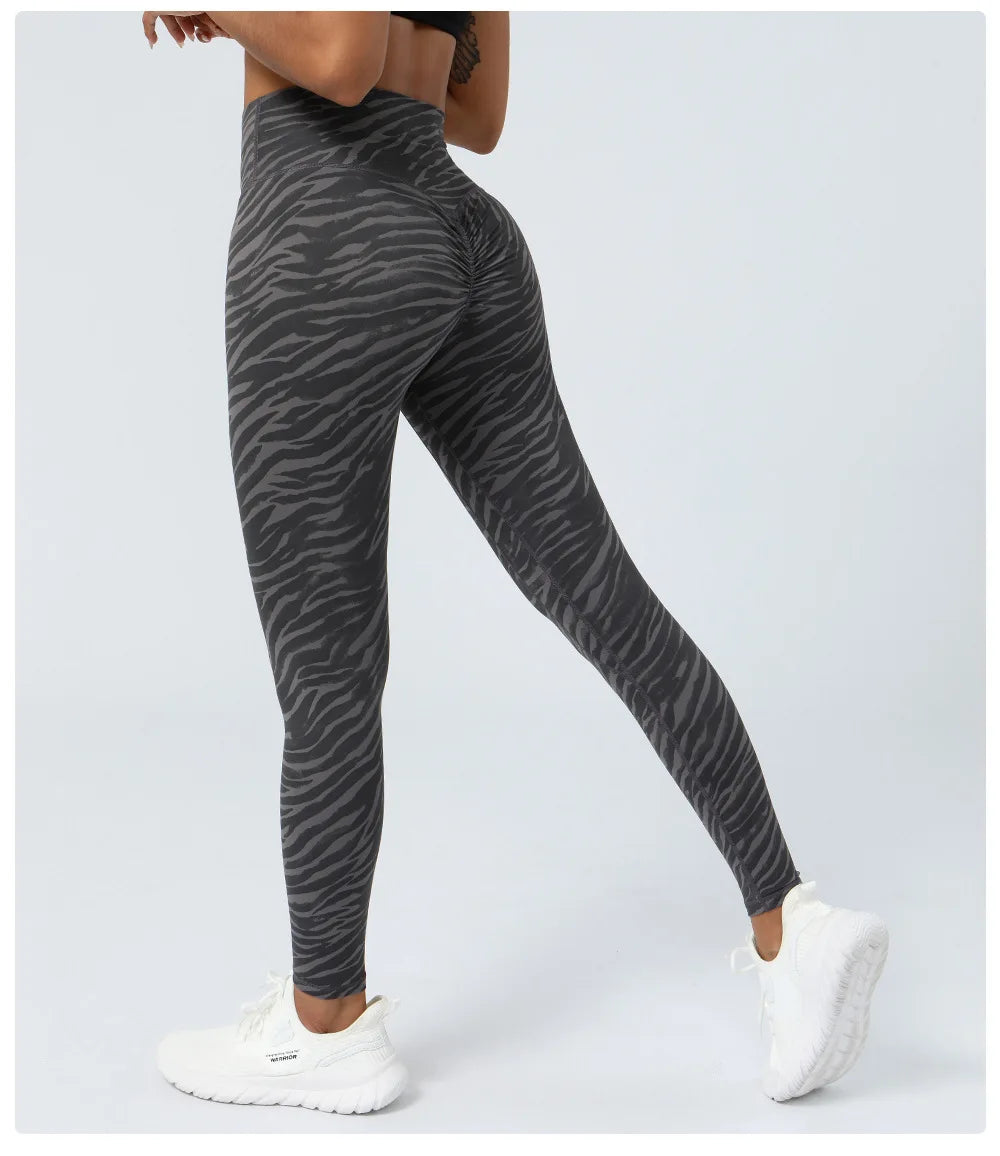 Women's High Waist Yoga Pants Buttery Soft Zebra Stripe Printed Sports Leggings Breathable Workout Running Tights Sportswear