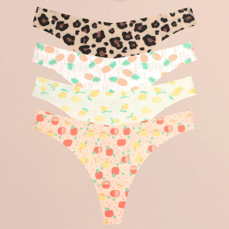 Women's  4Pcs Ultra Soft Underwear Graphic Print Seamless Thongs Stretch Leopard G Strings Comfort Lingerie