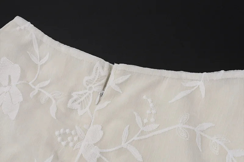 White Jacquard Maxi Skirt - Elegant Low Rise Y2K Summer Skirt