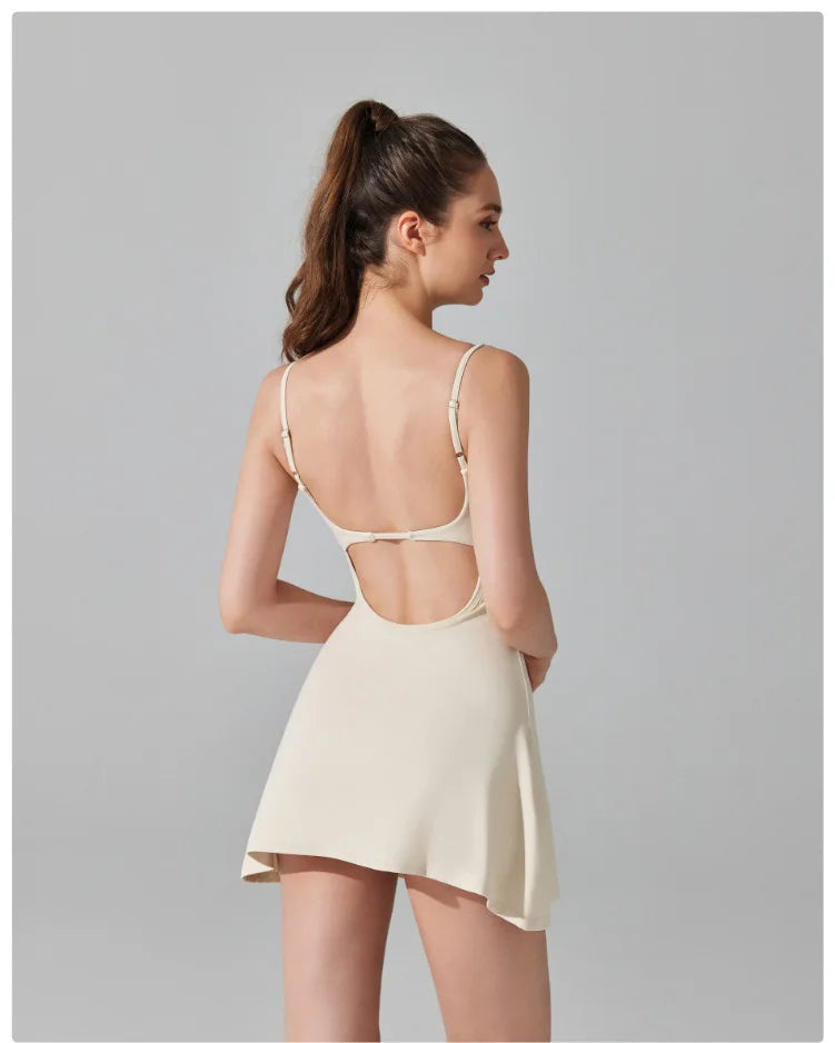 Women's Sports One Piece Yoga Suit Breathable Quick Dry Short Sportswear Female Workout Tennis Dress