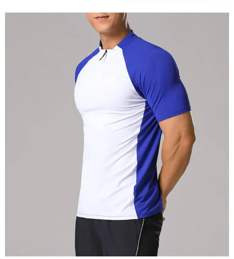 Men's Ice Silk Sweatshirt Elastic Wicking Breathable Tight High Quality Sport Short Sleeves T-shirt