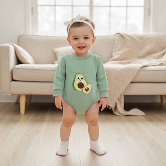 Baby Fall Winter Romper - Long Sleeve Crew Neck Embroidery Fruit Letters Bodysuit