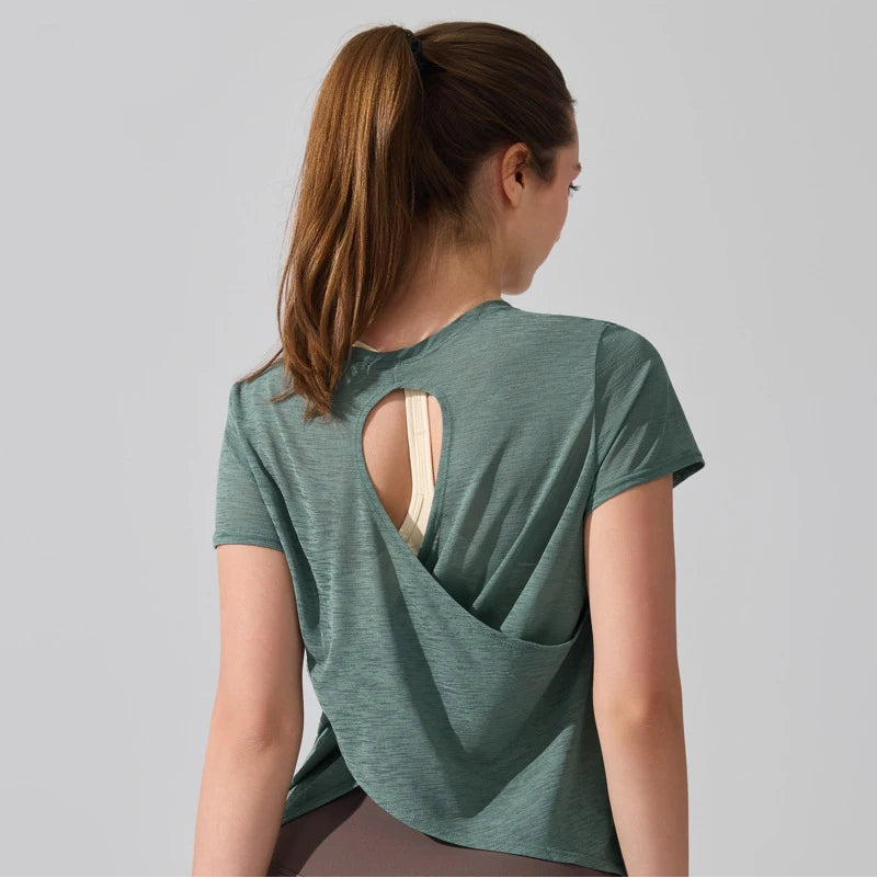 Women's Short Sleeve Yoga T-Shirt - Breathable Quick Dry Gym Running Top