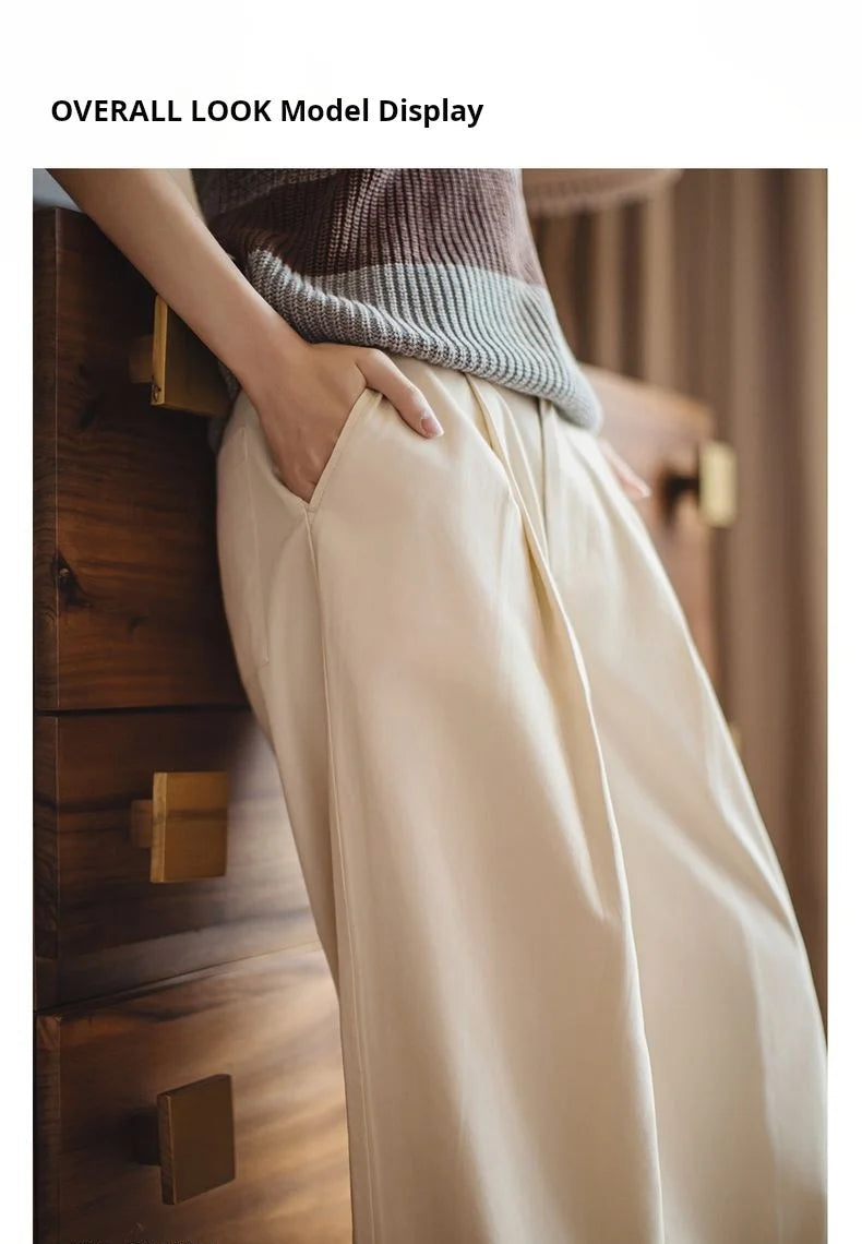 Women's Vintage Pleated Wide-Leg Palazzo Pants - Floor-Length Trousers