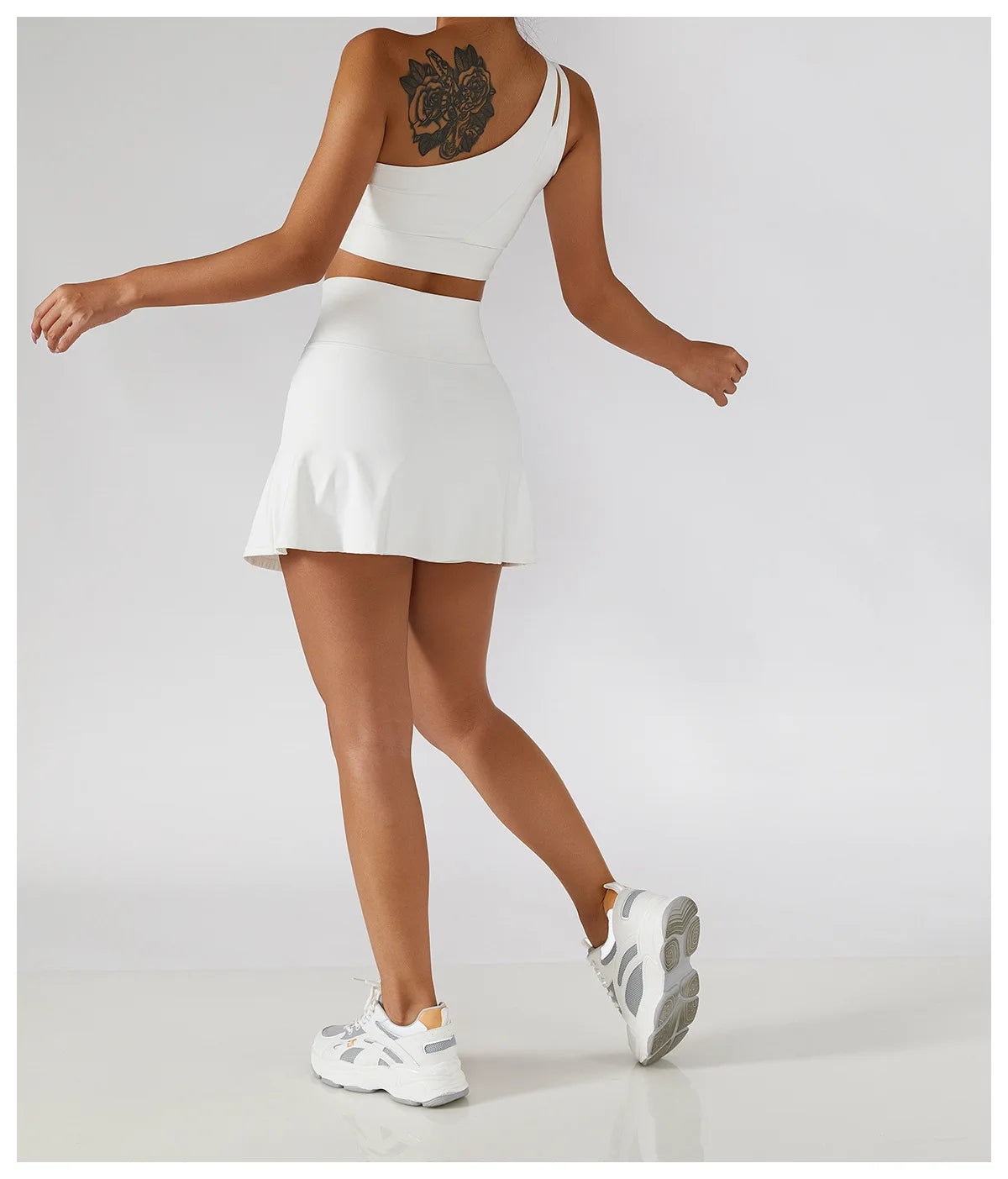 Women’s 2pc Sports Skirt Suit Outdoor Leisure Single Shoulder Bra Suit Quick Drying Tennis Set Yoga workout Skirt Set
