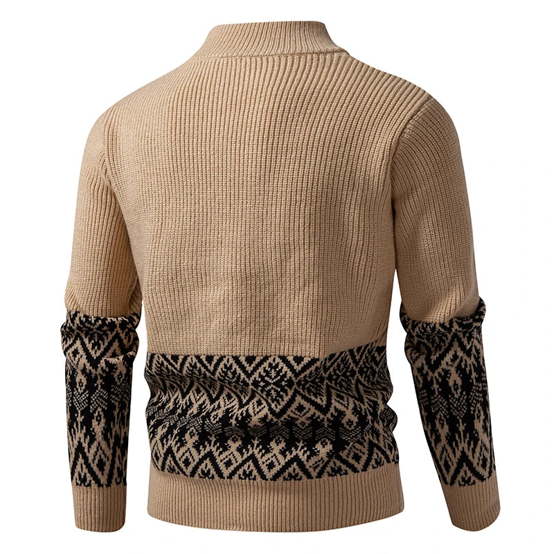 Men's Patchwork Knit Cardigan - Stand Collar Warm Sweatercoat for Autumn Winter