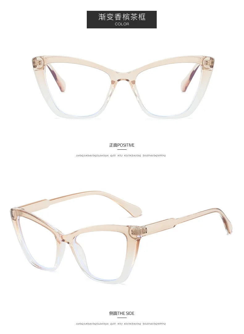 Women's Cat Eye Anti-Blue Light Glasses - Retro Flat Lens Prescription Compatible