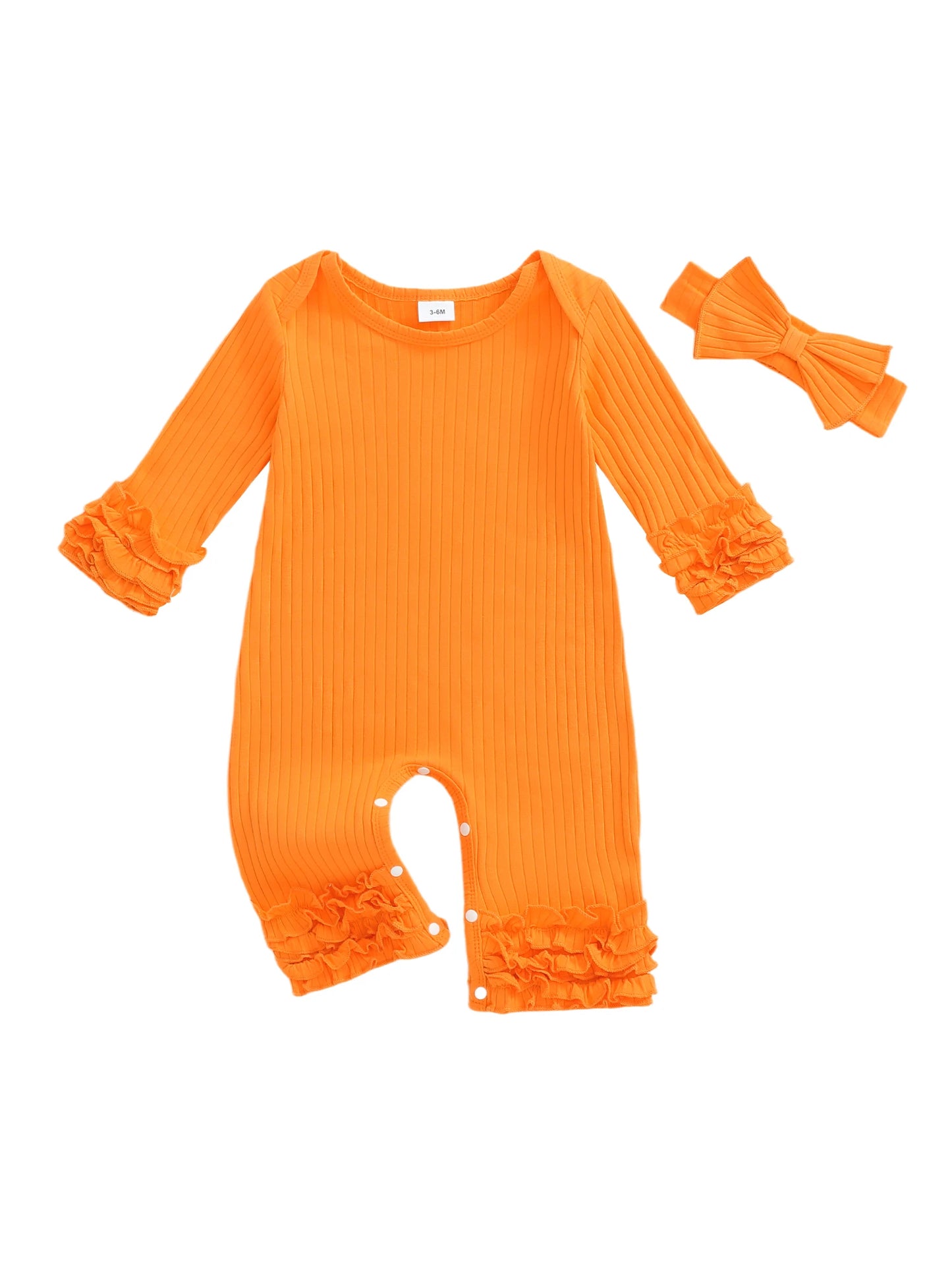 Baby Girls Solid Colour Romper with Bow Headband (0-18M)
