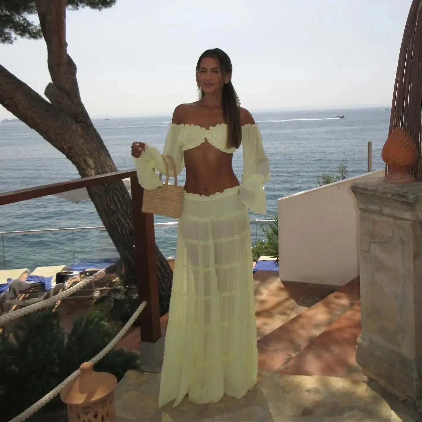 Women's Beach Cover Up Bandage Long Sleeve Dress High Waist Beach Cover ups Summer Bandage Beachwear Dress
