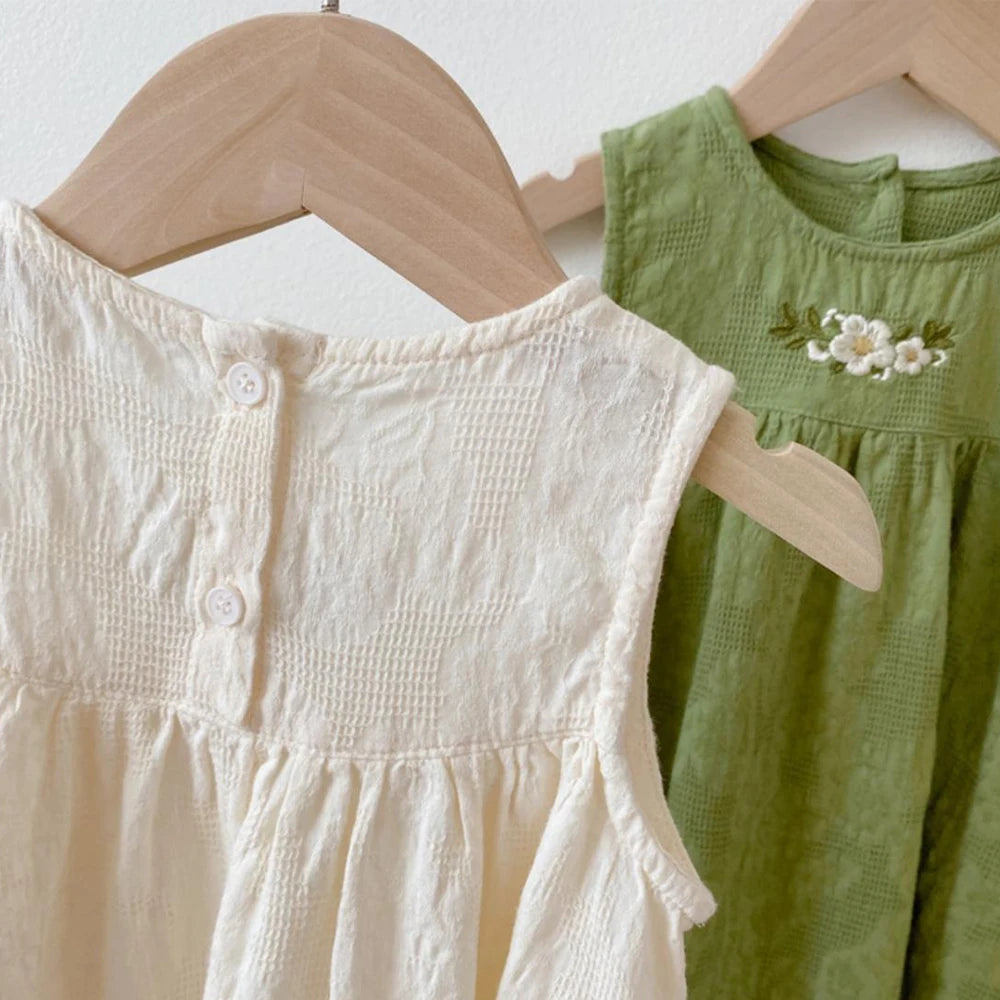 Girls' Summer Dress - Flower Embroidered Tank Top Princess Dress