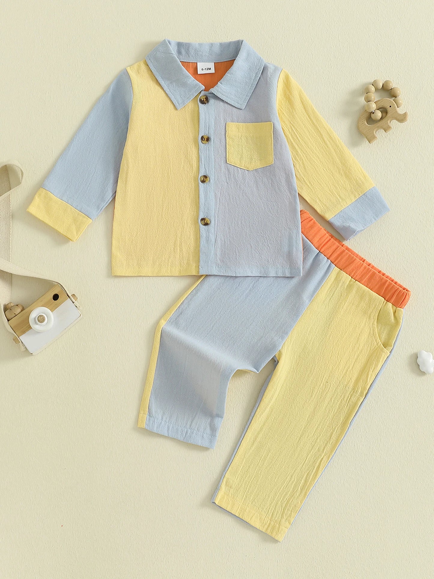 Boys Contrast Colour Shirt & Pants Set (0-4Y)