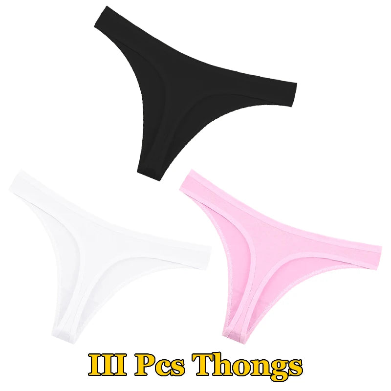3Pcs Cotton Thongs Pantie Low Waist Comfortable Underwear Breathable G-string Soft Lingerie