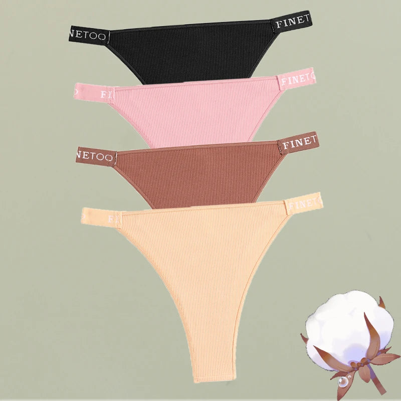 4-Pack Cotton Letter Belt Underwear - Women's Low-Waist Breathable Briefs