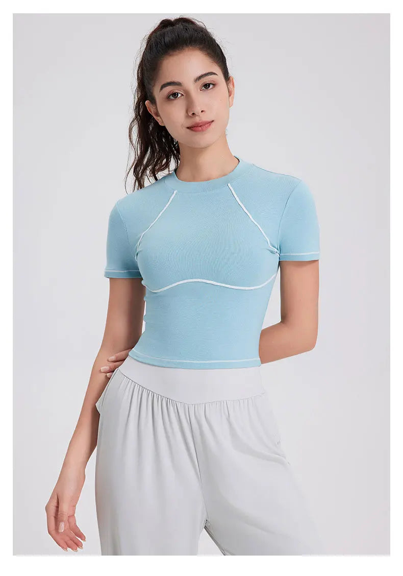 Women's Summer Short Sleeve Yoga Breathable Quick Dry Running Crop Top Slim Fit Gym Vest Sportswear Top