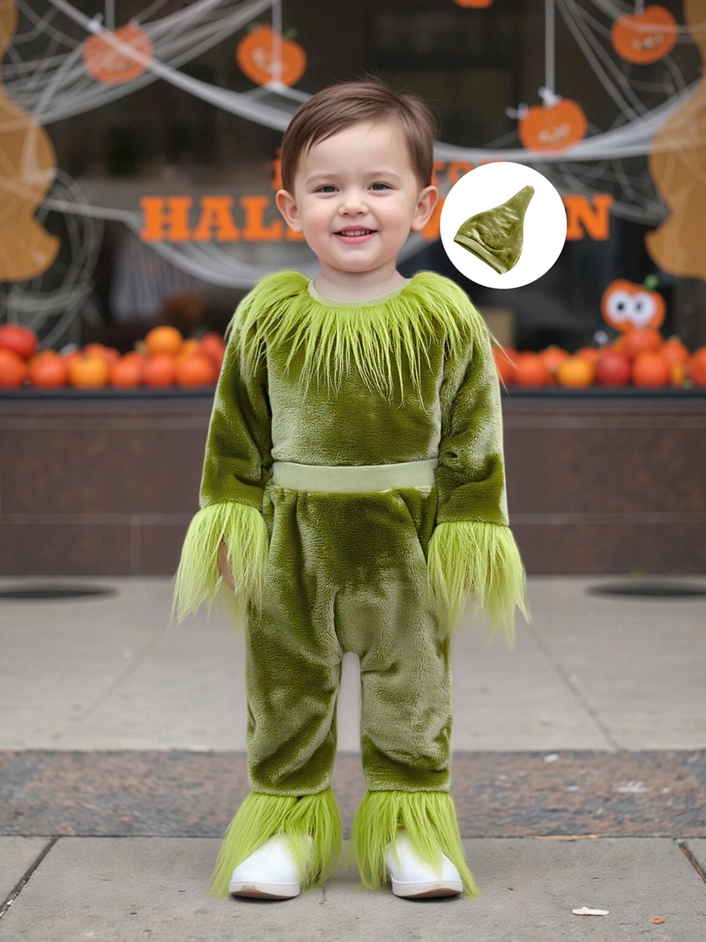 Baby Halloween 3-Piece Outfit Set - Plush Romper, Pants & Hat (0-18M)