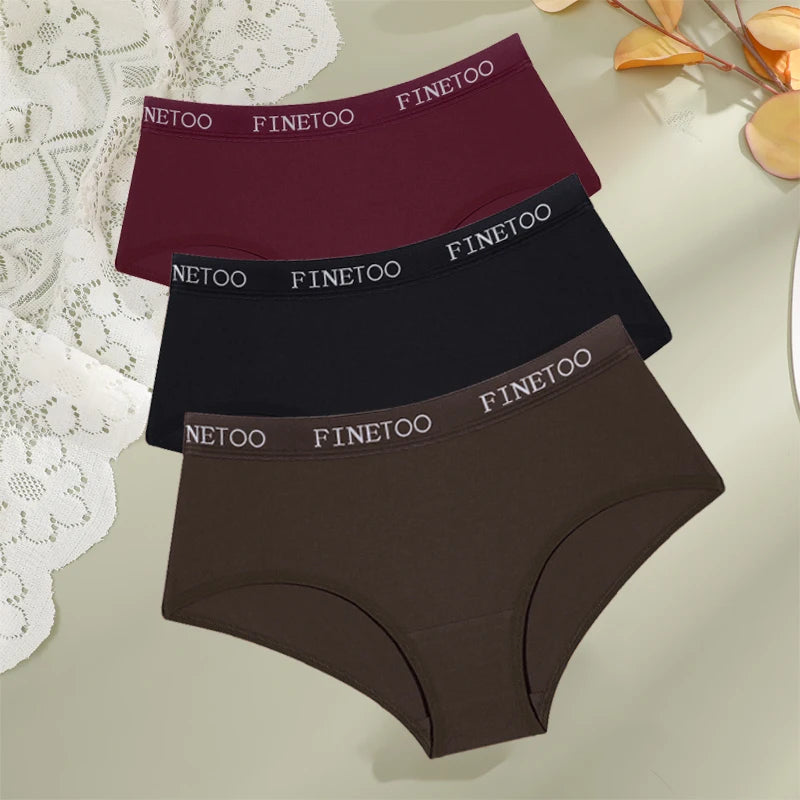 Women's 3Pcs Cotton Breathable Underwear Letter Belt Low Waist Briefs Stretch Comfortable Lingerie