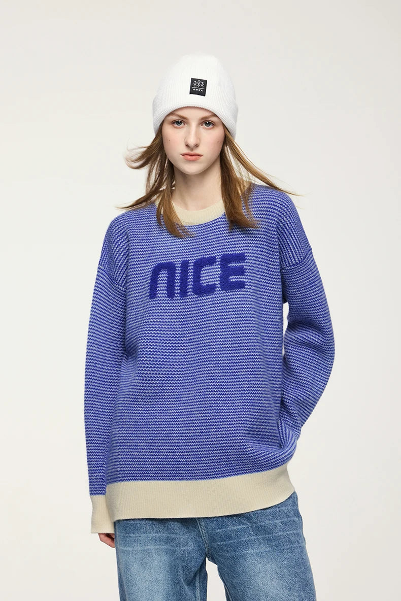 Unisex Letter Print Loose Knit Pullover Sweater