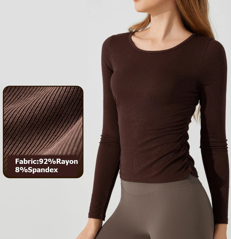 Women's Long Sleeve Yoga Shirt Slim Fit Gym Top Breathable Ribbed Gym Running Top Workout Sportswear