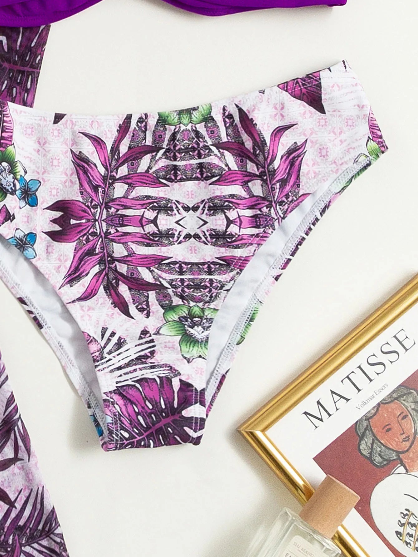 Women's Print Beach Cover Up And Bikini Set Swimwear Hollow Out Swimsuit High Waist Three Piece Beachwear