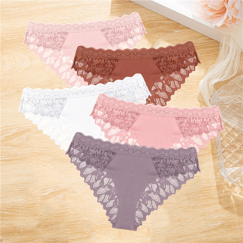 5Pcs Women's Lace Hollow Out Panties Low-Waist Comfortable Underwear Floral Breathable Briefs Stretch Soft Lingerie