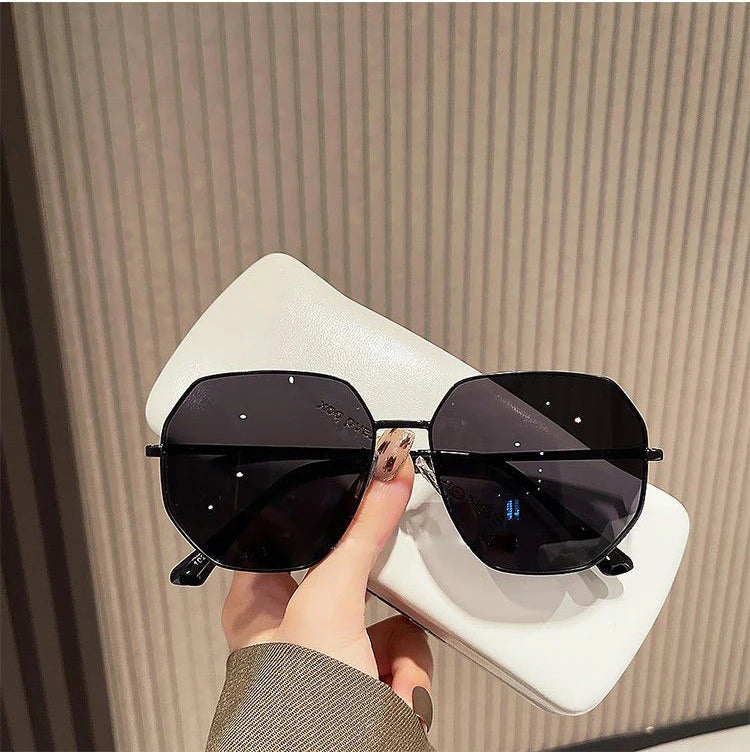 Unisex Transparent Blue Sunglasses - Large Frame Polygonal Metal Eyewear