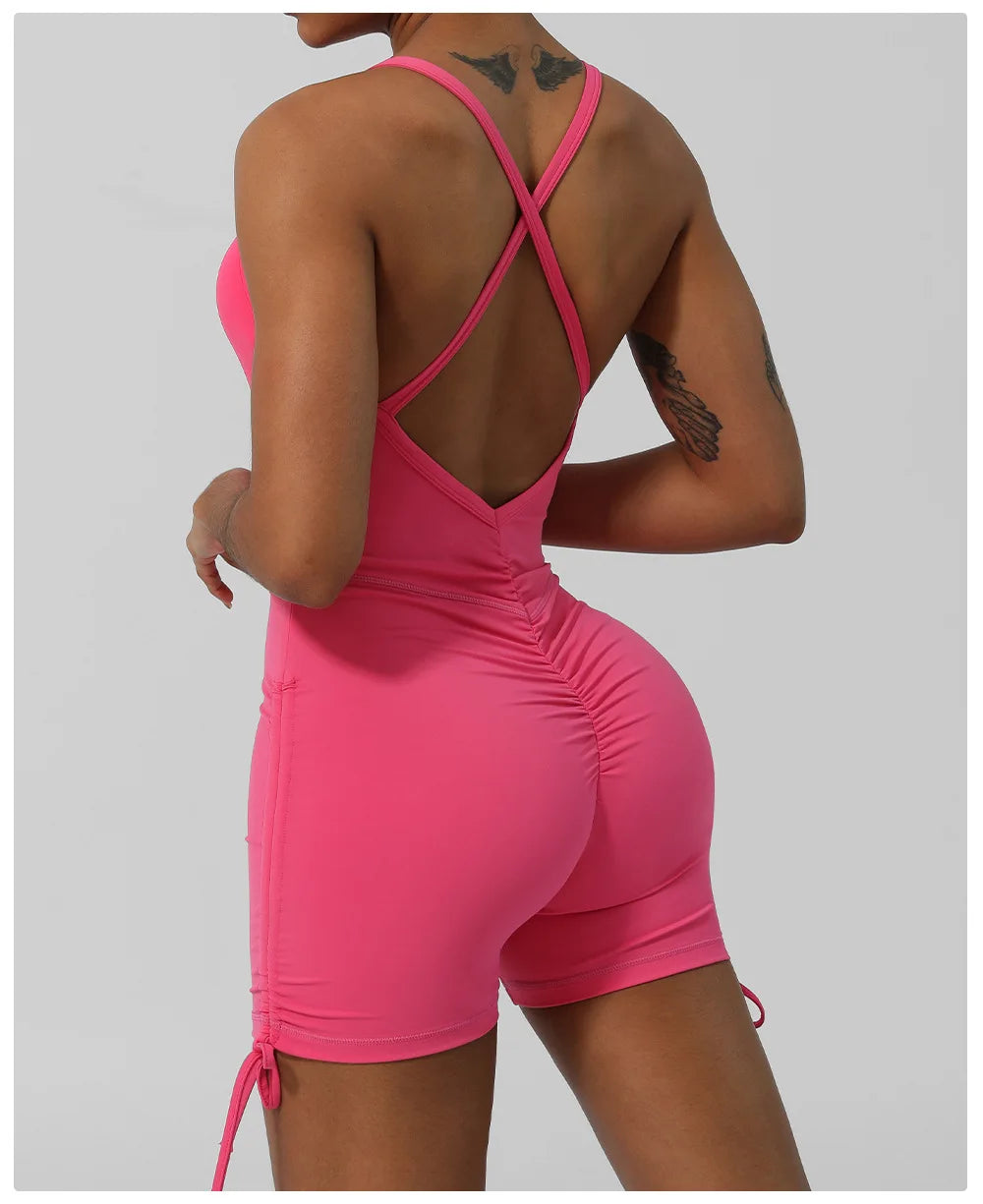 Women's Fitness Yoga Set One Piece Gym Jumpsuit Breathable Quick Dry Running Short Sportswear Workout Activewear