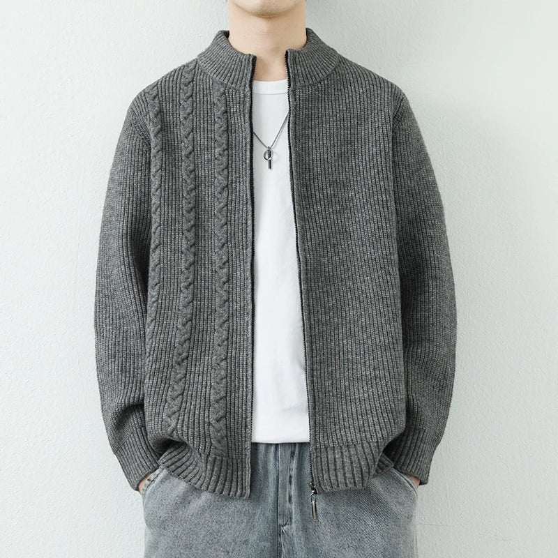Men's Knitted Cardigan - Stand Collar Zip-Up Sweater Jacket