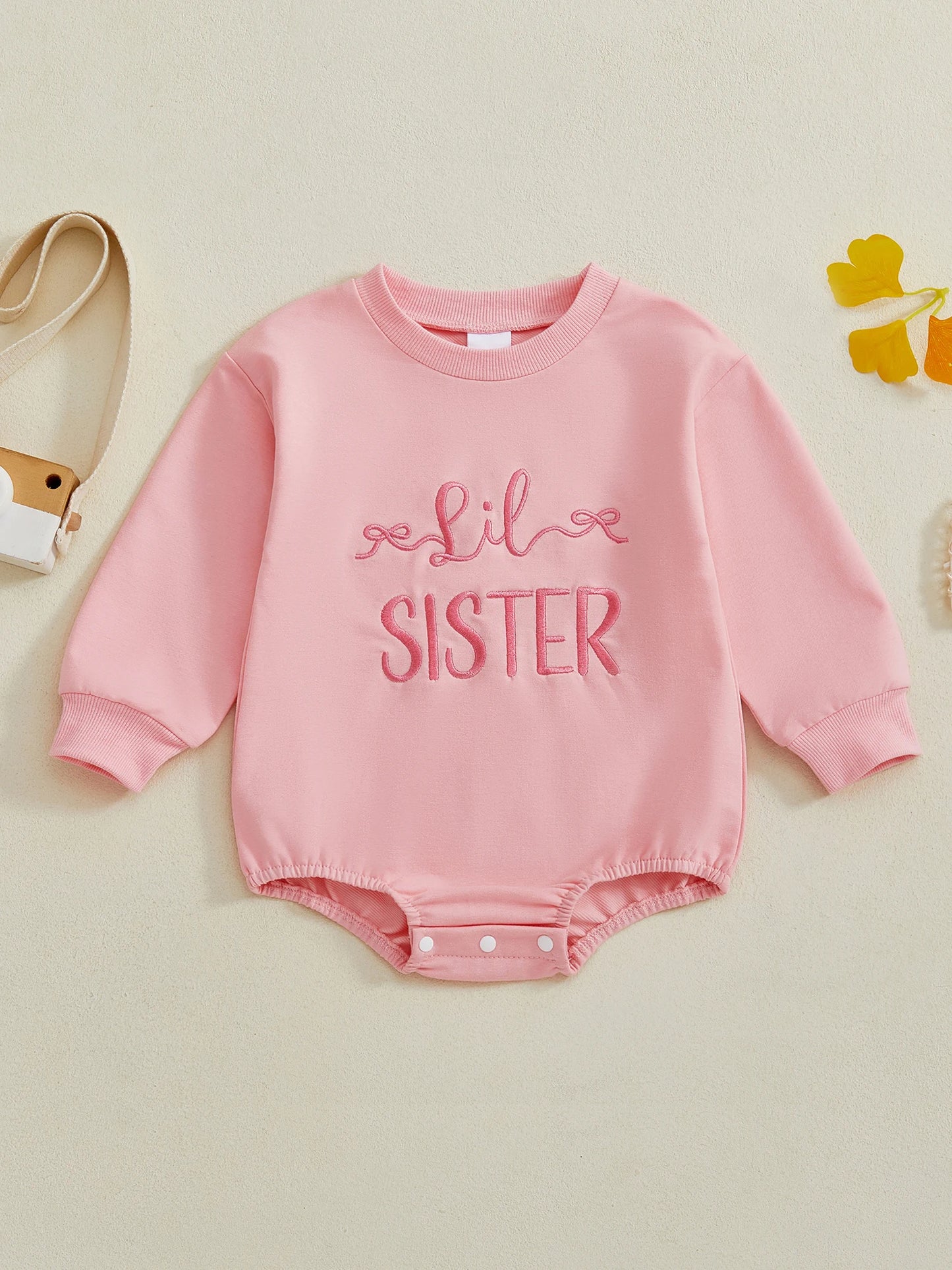 Baby Fall Romper - Letter Embroidery Long Sleeve Round Neck Jumpsuit