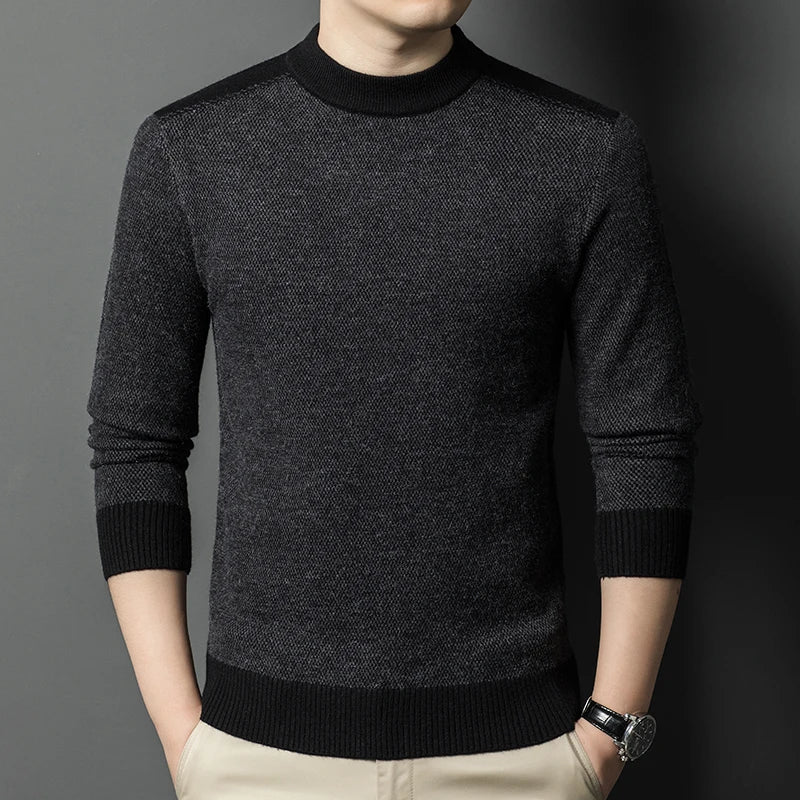 Autumn Winter Mock Neck Sweater - Thick Slim Fit Knit Pullover